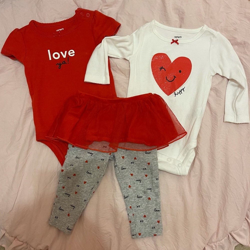 Carter’s Baby Girl Red Heart 3 Piece Tulle Outfit